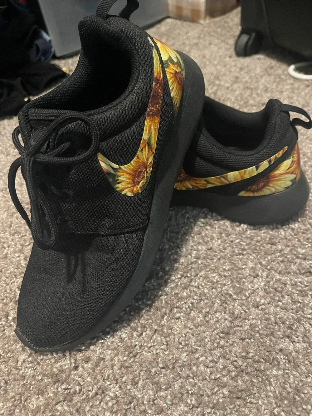 Nike Black Sneakers with Sunflower Swoosh